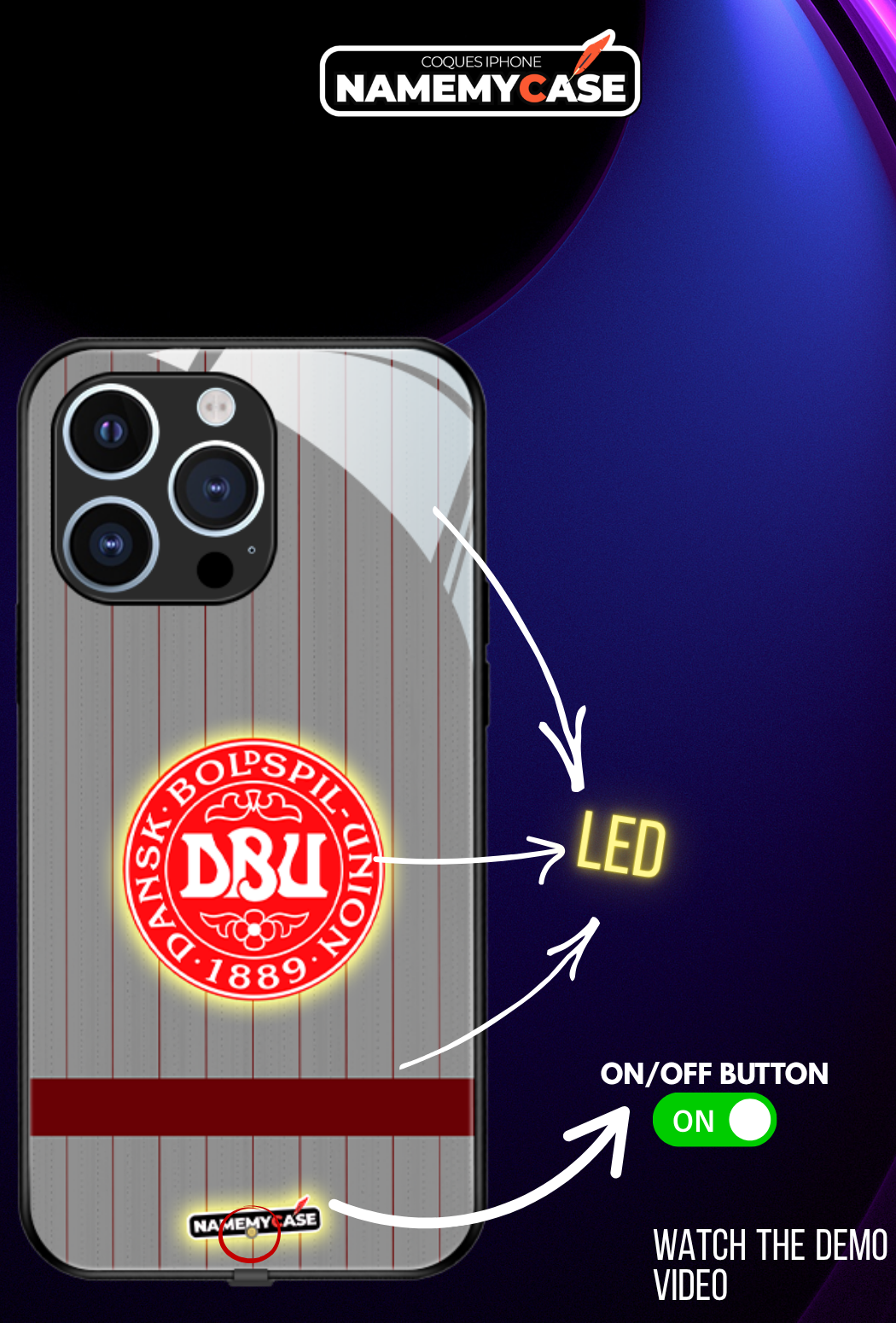 LED Light-Up iPhone Case - Danemark World Cup Jerseys