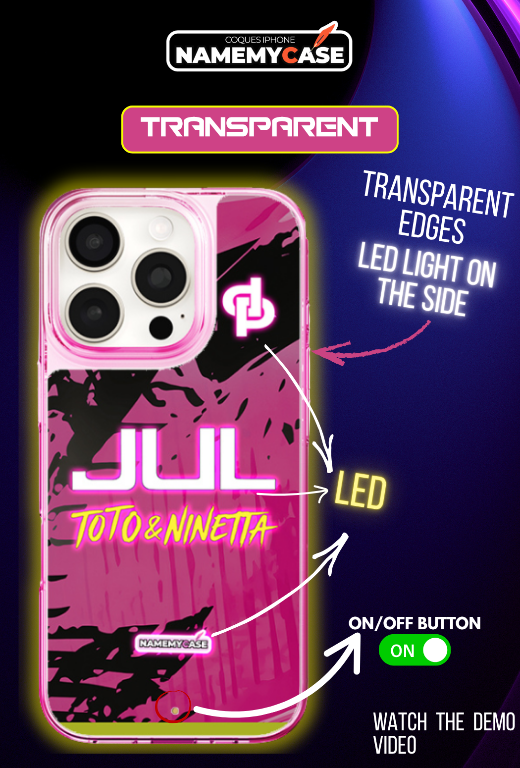 LED Light-Up iPhone Case- JUL Pink