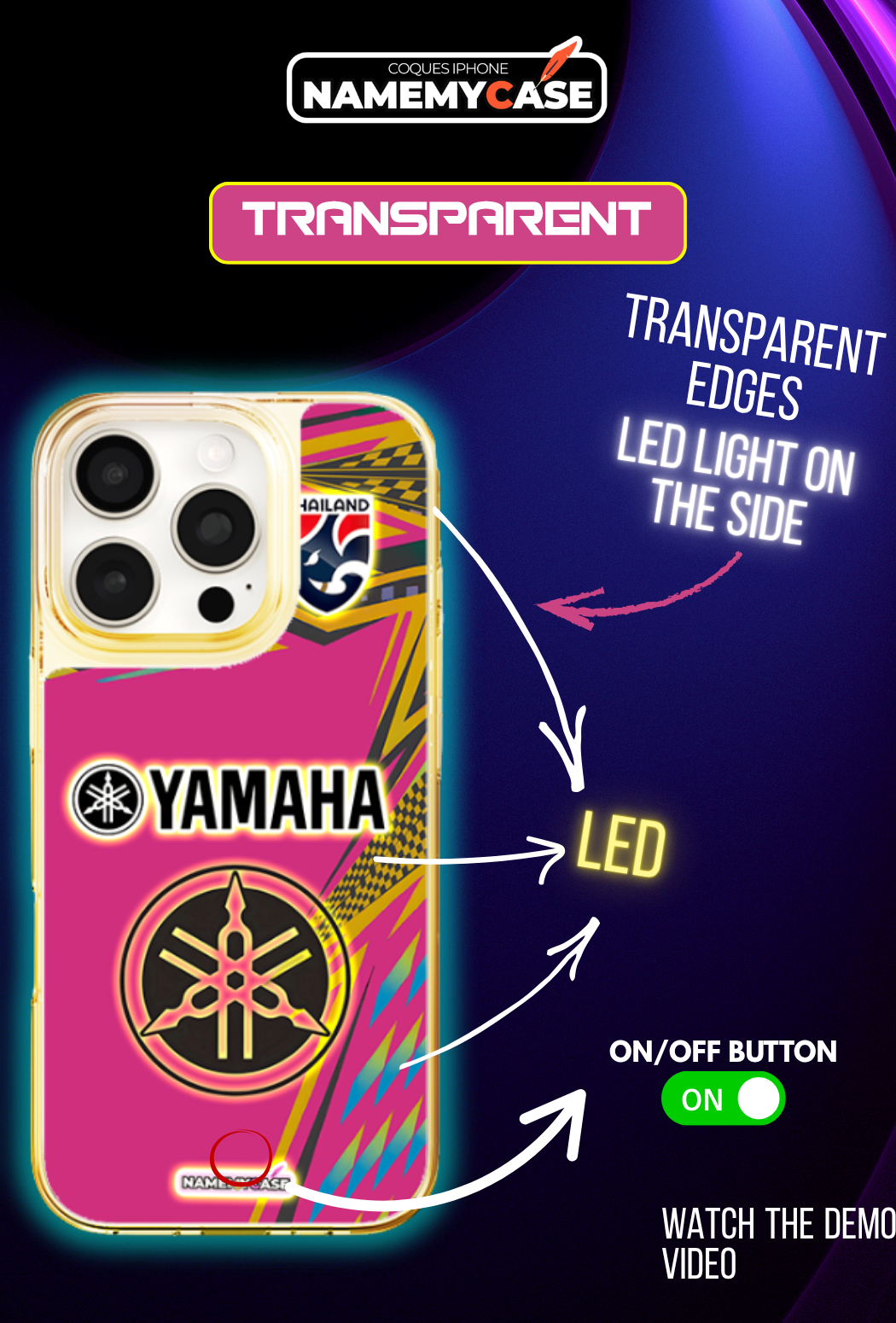 LED Light-Up iPhone Case- Yamaha Pink